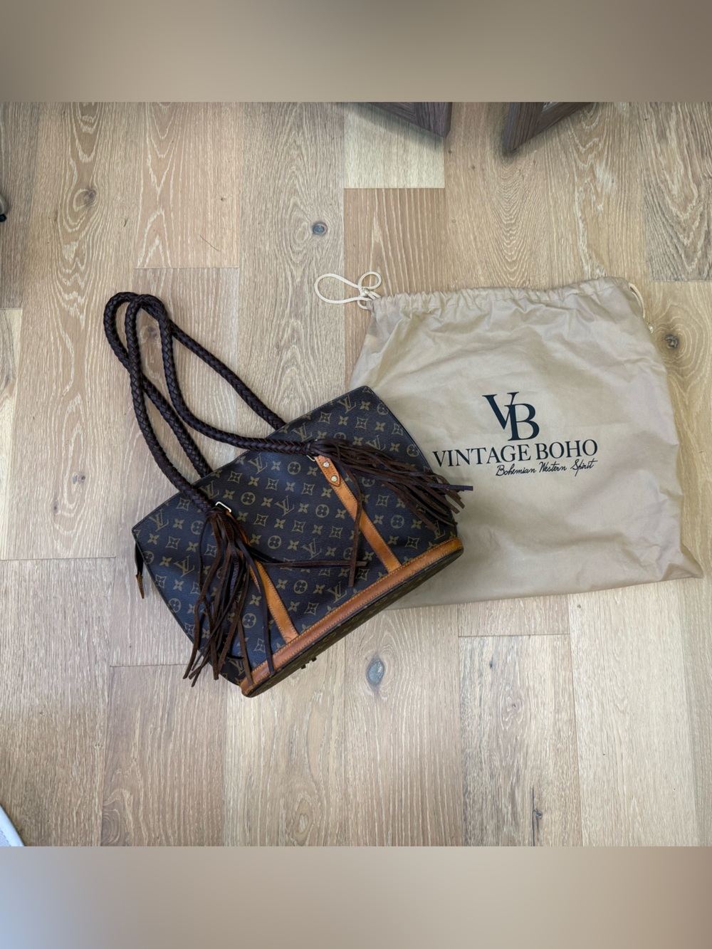 Louis Vuitton Dark Brown Monogram Tote with Tan Trim and Fringe